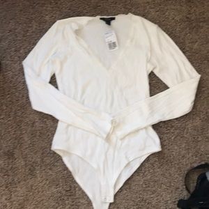 White/cream ribbed body suit NEW Small